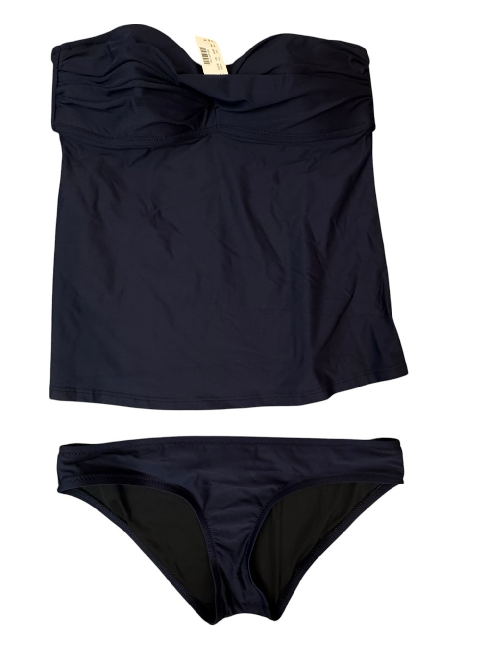 J. Crew Red Twist Front Strapless Tankini Top Bikini Bottoms XS Navy B6759 NWT